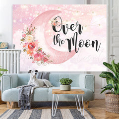 Lofaris Over The Moon And Flower Baby Shower Backdrop For Girl