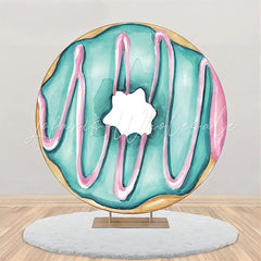 Lofaris Paint Blue Pink Cream Donut Round Birthday Backdrop
