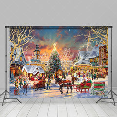 Lofaris Painting Santa Carriage Christmas Tree Town Backdrop