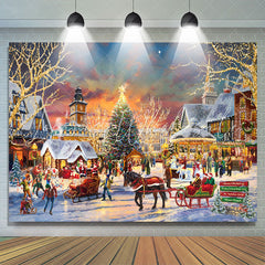 Lofaris Painting Santa Carriage Christmas Tree Town Backdrop