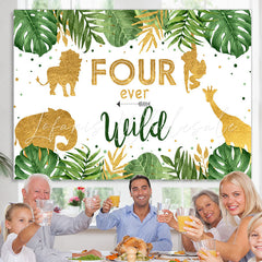 Lofaris Palm Leaves and Wild Animals 4th Birthday Backdrop