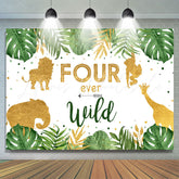 Lofaris Palm Leaves and Wild Animals 4th Birthday Backdrop