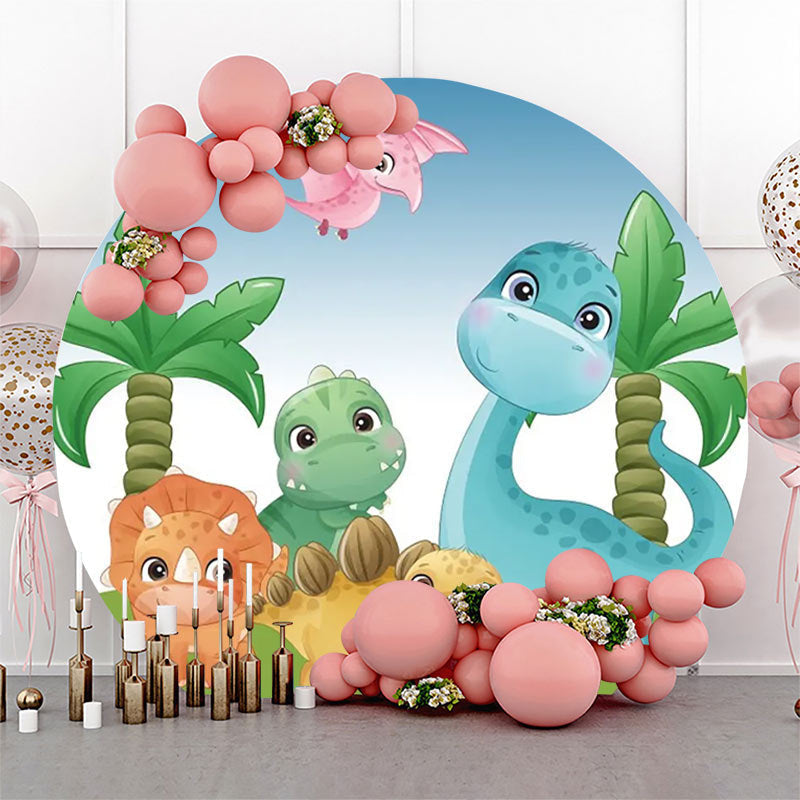 Lofaris Palm Trees Colorful Baby Dinosaurs Round Backdrop