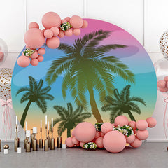 Lofaris Palm Trees Rainbow Sky Hawaii Beach Round Backdrop