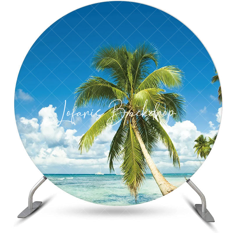 Lofaris Palm Trees Sky Clouds Hawaii Beach Round Backdrop
