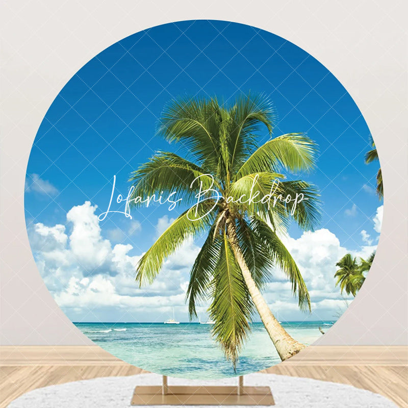 Lofaris Palm Trees Sky Clouds Hawaii Beach Round Backdrop