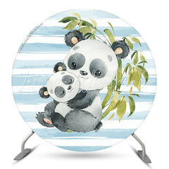 Lofaris Panda Bamboo Blue White Stripes Party Round Backdrop