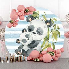 Lofaris Panda Bamboo Blue White Stripes Party Round Backdrop