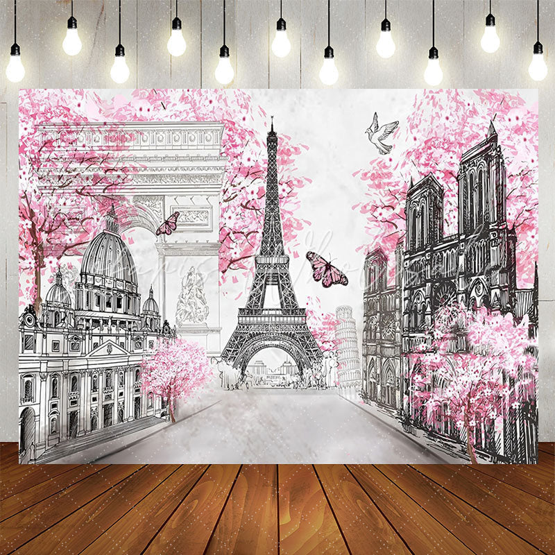 Lofaris Paris Eiffel Tower Pink Street Landscape Backdrop