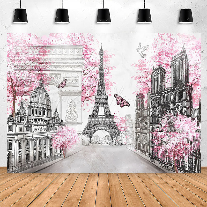 Lofaris Paris Eiffel Tower Pink Street Landscape Backdrop