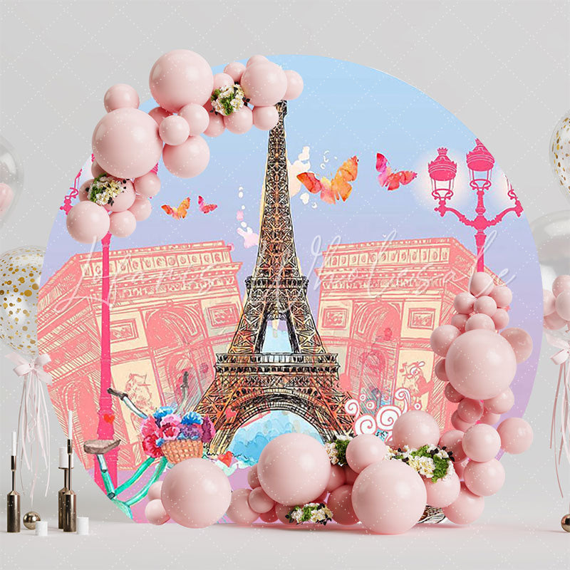 Paris Love Round Backdrop for Romantic Themed Party
