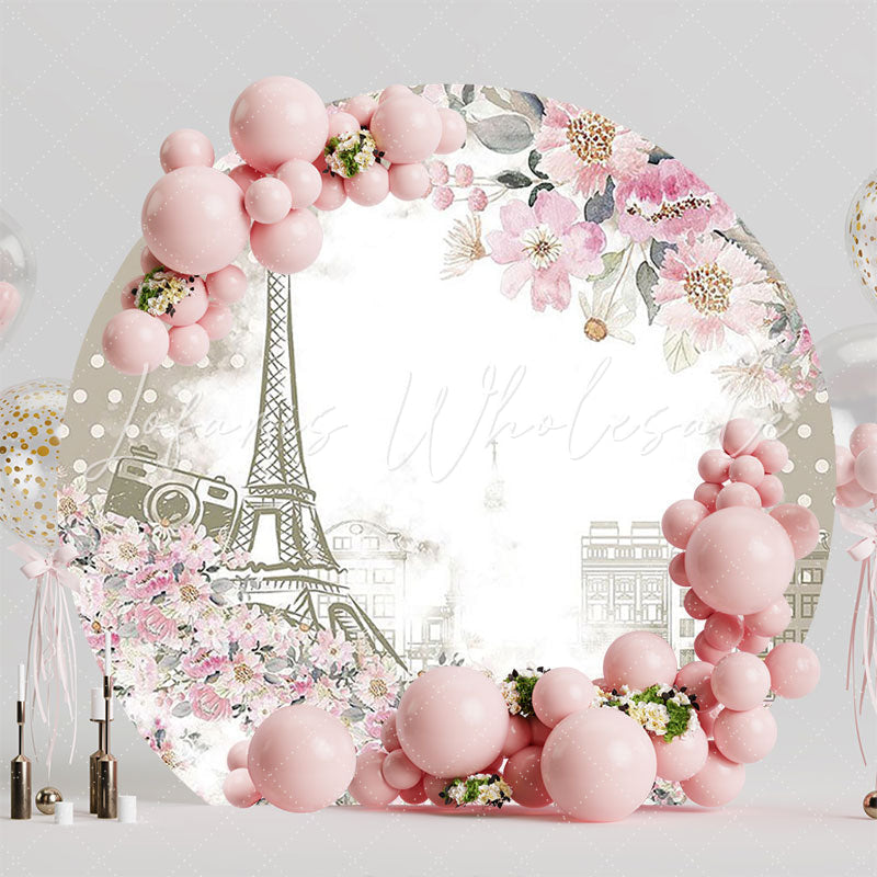 Paris Tower Flowers Round Backdrop for Romantic Photoshoot