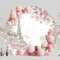 Paris Tower Flowers Round Backdrop for Romantic Photoshoot