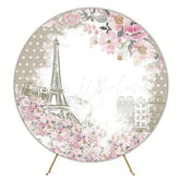 Paris Tower Flowers Round Backdrop for Romantic Photoshoot