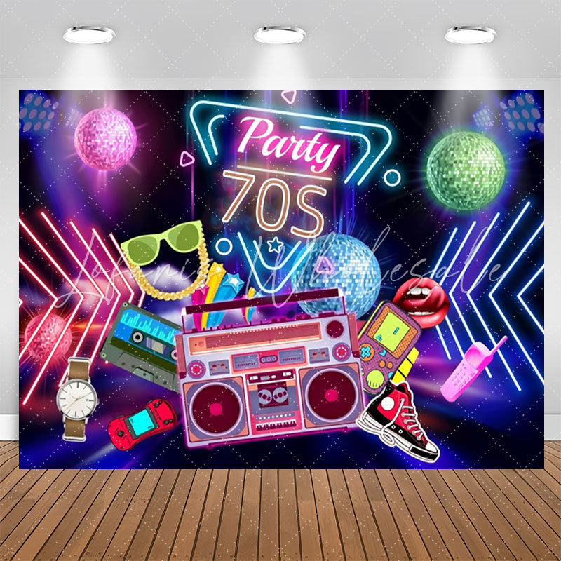 Lofaris Party 70S Music Neon Light Happy Birthday Backdrop