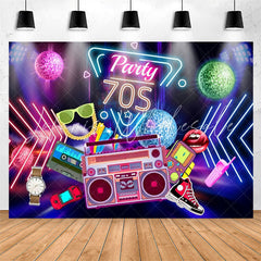 Lofaris Party 70S Music Neon Light Happy Birthday Backdrop