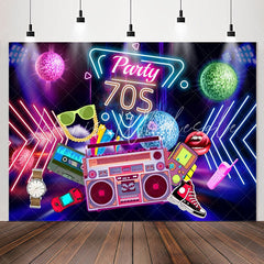 Lofaris Party 70S Music Neon Light Happy Birthday Backdrop
