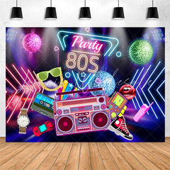 Lofaris Party 80S Rock Roll Neon Happy Birthday Backdrop