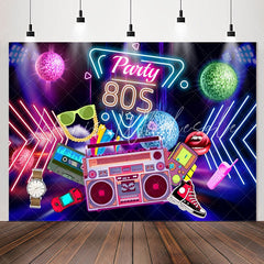 Lofaris Party 80S Rock Roll Neon Happy Birthday Backdrop