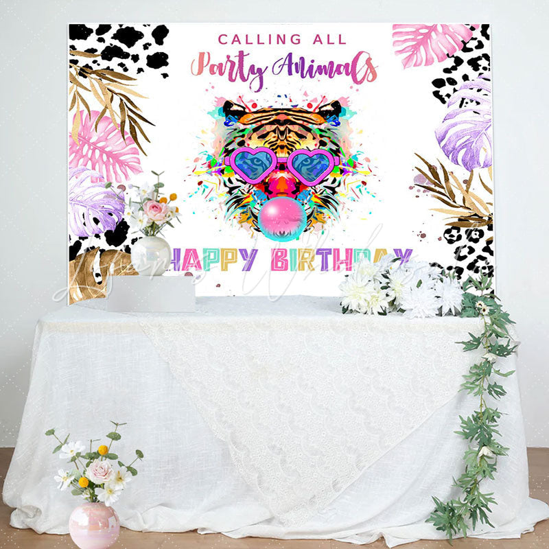 Lofaris Party Animals Colorful Plant Tiger Birthday Backdrop