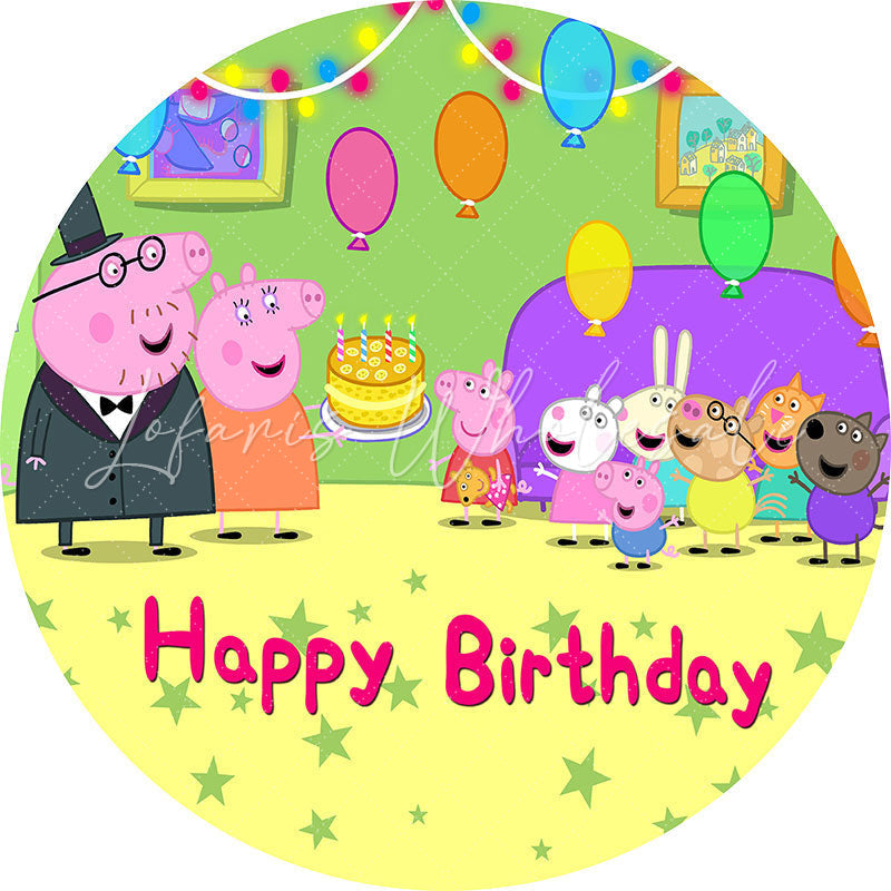 Lofaris Party Balloons And Happy Family Round Birthday Backdrop