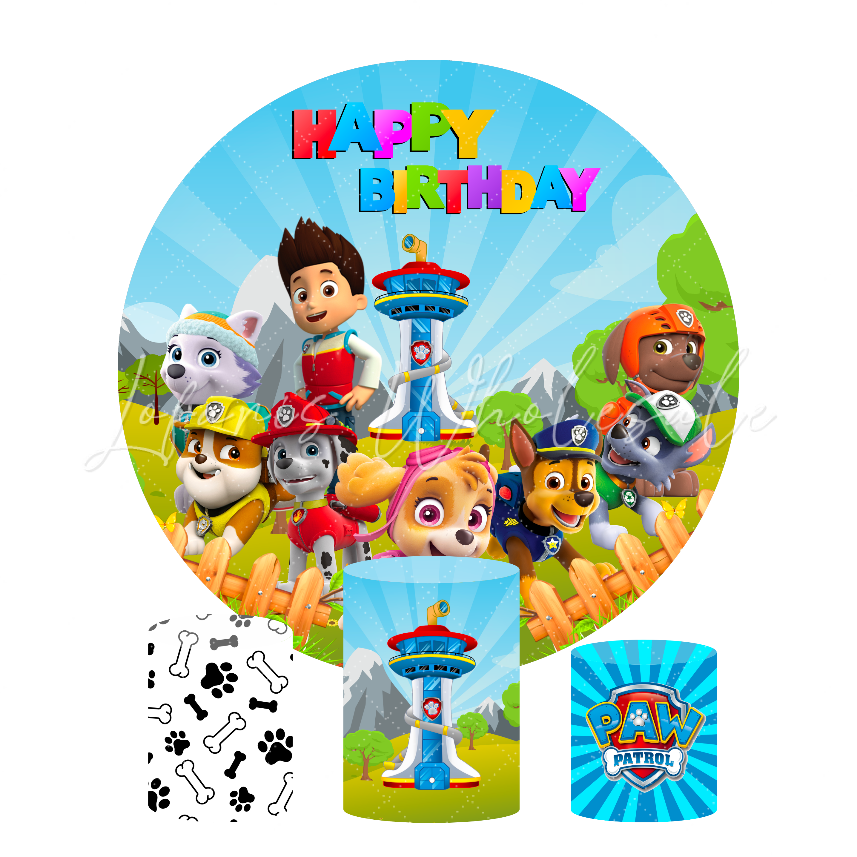Paw Patrol Birthday Party Round Backdrop Cover Plinth Cylinder Pedestal Cloth Cover