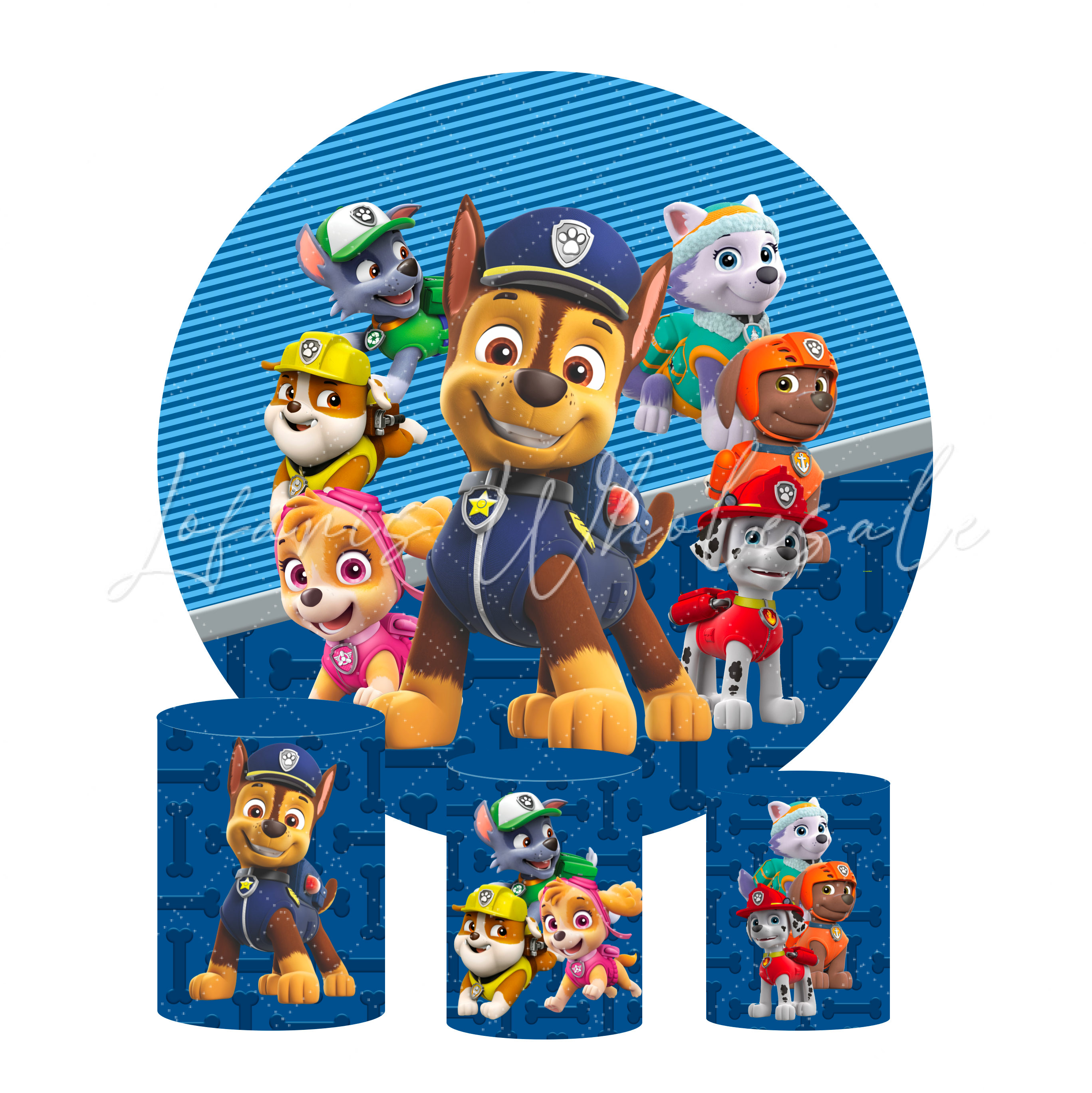 Paw Patrol Birthday Party Round Backdrop Cover Plinth Cylinder Pedestal Cover