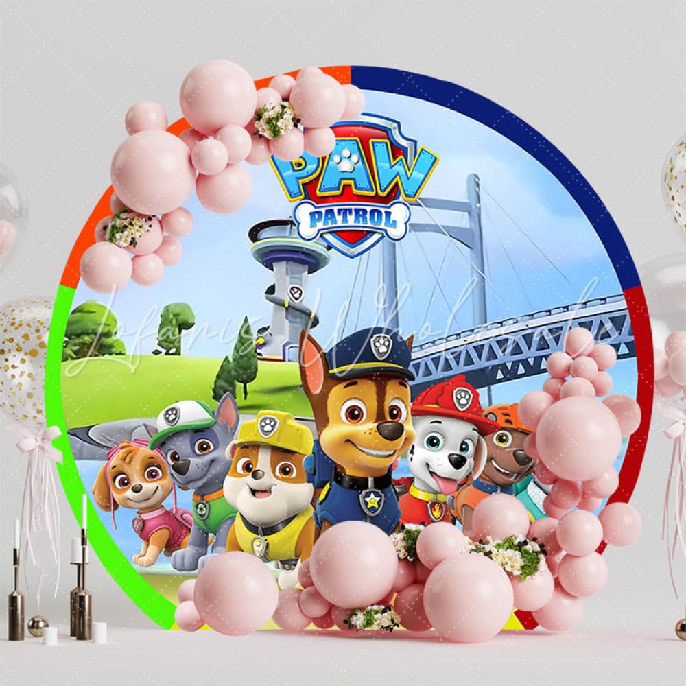 Paw Patrol Colorful Police Dogs Round Birthday Backdrop