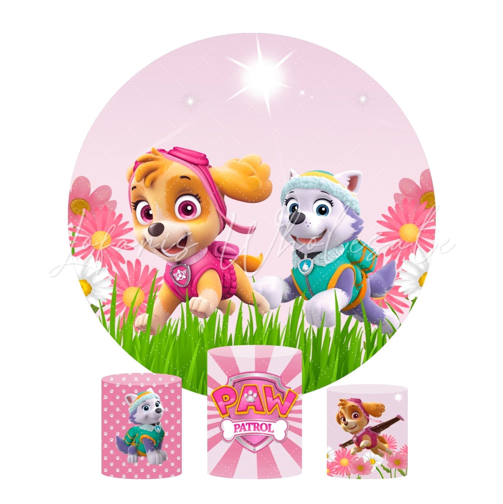 Paw Patrol Pink Birthday Party Round Backdrop Cover Plinth Cylinder Pedestal Cloth Cover