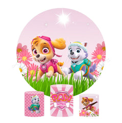 Paw Patrol Pink Birthday Party Round Backdrop Cover Plinth Cylinder Pedestal Cloth Cover