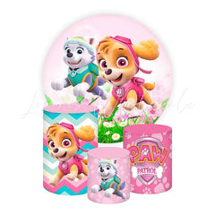 Paw Patrol Pink Themed Round Backdrop and Cylinders Kit for Parties