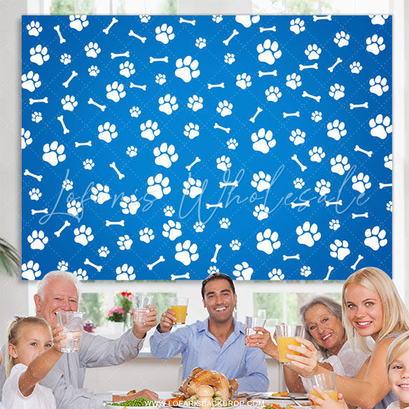 Lofaris Paws And Bones Blue Simple Happy Birthday Backdrop