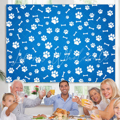 Lofaris Paws And Bones Blue Simple Happy Birthday Backdrop