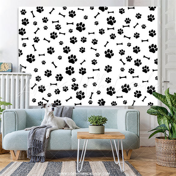 Lofaris Paws And Bones White Simple Happy Birthday Backdrop