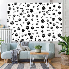 Lofaris Paws And Bones White Simple Happy Birthday Backdrop