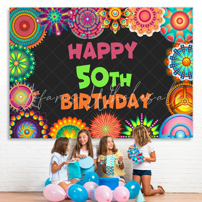 Lofaris Peacock Tail Flower Black Happy 50Th Birthday Backdrop