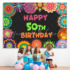 Lofaris Peacock Tail Flower Black Happy 50Th Birthday Backdrop