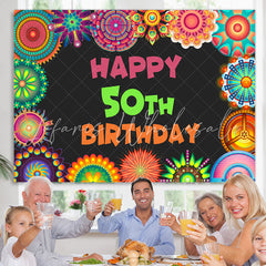 Lofaris Peacock Tail Flower Black Happy 50Th Birthday Backdrop
