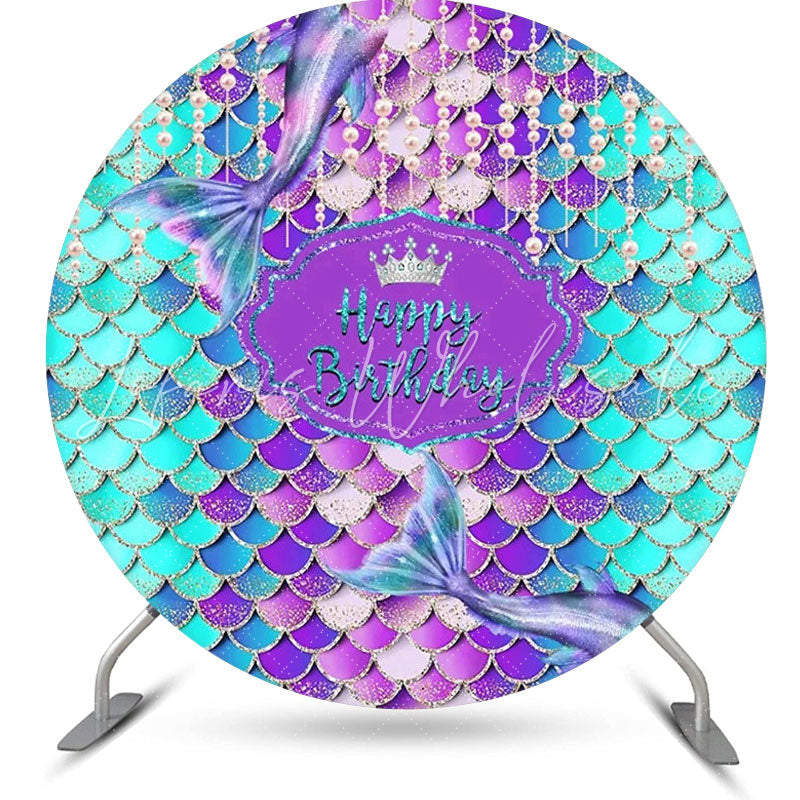 Lofaris Pearl Curtain Purple Cyan Mermaid Circle Backdrop