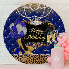 Lofaris Pearl Leopard Heel Blue Gold Birthday Round Backdrop