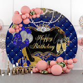 Lofaris Pearl Leopard Heel Blue Gold Birthday Round Backdrop