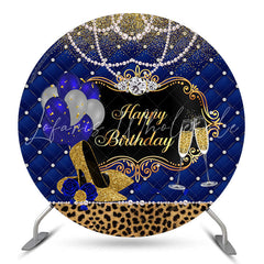 Lofaris Pearl Leopard Heel Blue Gold Birthday Round Backdrop