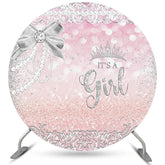 Lofaris Pearls And Diamonds Bow Pink Circle Baby Shower Backdrop