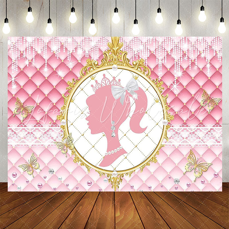 Lofaris Pearls Diamond Princess Glitter Pink Party Backdrop