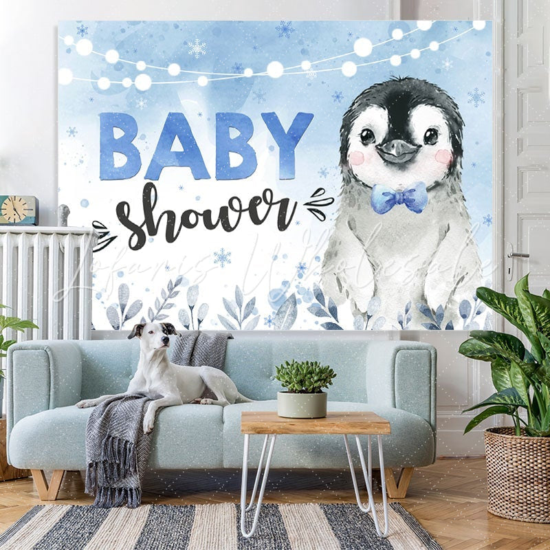 Lofaris Penguin Blue Winter Baby Shower Backdrop for Party