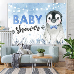 Lofaris Penguin Blue Winter Baby Shower Backdrop for Party