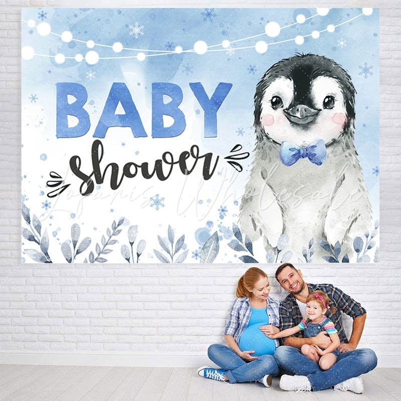 Lofaris Penguin Blue Winter Baby Shower Backdrop for Party