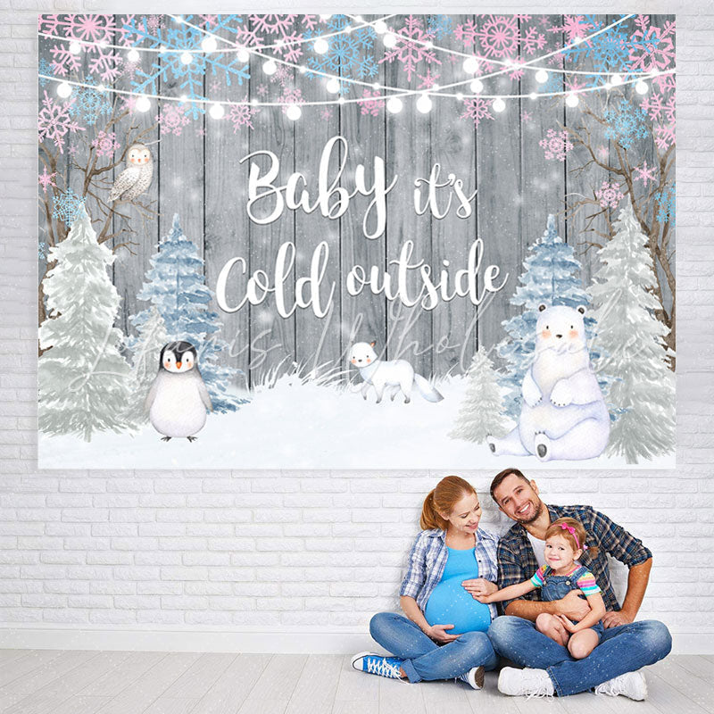 Lofaris Penguin Winter Baby Its Cold Outside Wood Backdrop for Shower