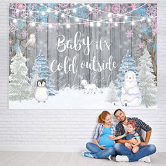 Lofaris Penguin Winter Baby Its Cold Outside Wood Backdrop for Shower