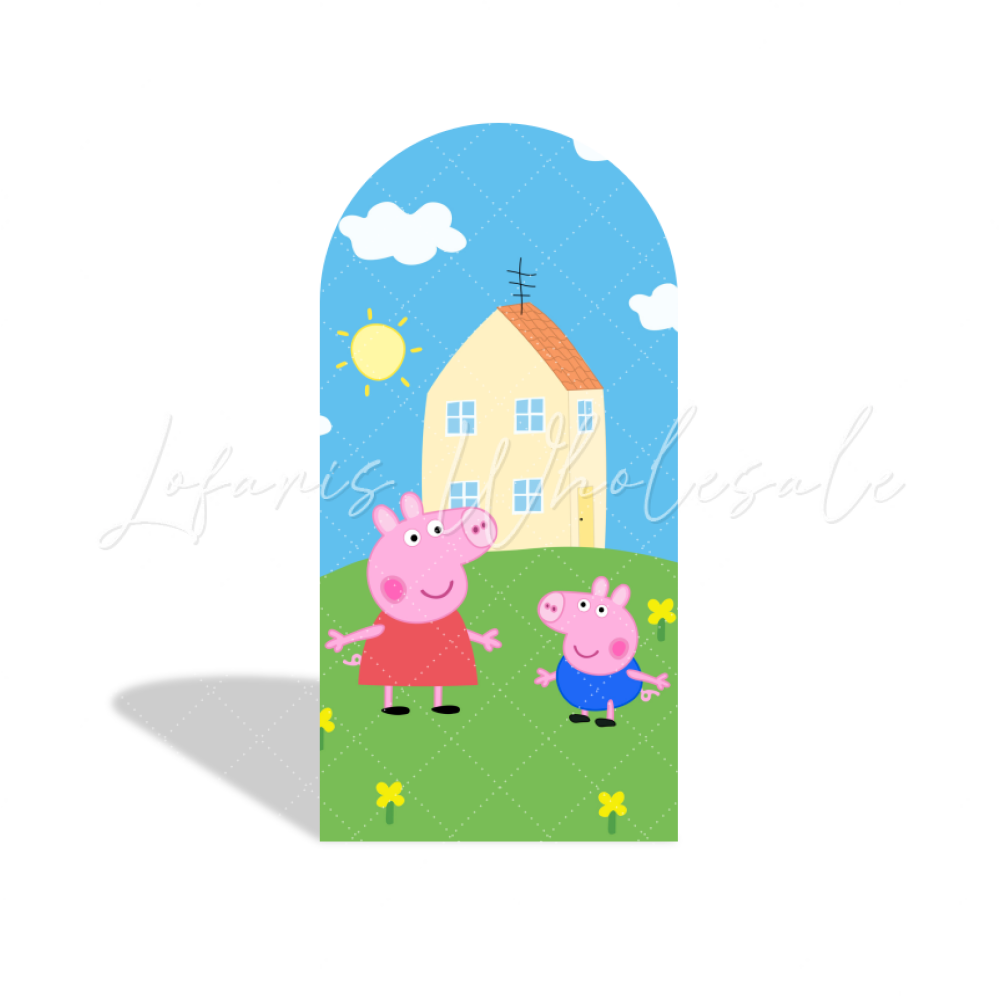 Peppa Pig Theme Happy Birthday Party Arch Backdrop Cover